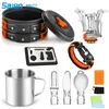 Camping Cookware Set Stove Canister Stand Tripod Outdoor Hiking Picnic Non-Stick Cooking Backpacking with Folding Knife and Fork Sets Mess Kit