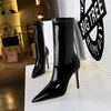 セクシーな靴下ブーツ特許革のブーツ女性のためのハイヒールファッションシューズ2021春秋の足首ブーツブーツ女性