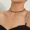 Ожерелья подвеска ретро крест для женщин черный пояс колье колье ожерелье клавишевая цепь короткие 2021 ювелирные изделия