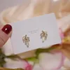 Ins Luxury 14K Real Gold Opal Leaves Squisiti orecchini a bottone per le donne Zircone cubico ZC Orecchini di compleanno adorabili