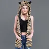 Moda Chapéu Luva Luva Integrada Animal Imitação Pele De Pelúcia Cartoon Tigre Pele 211207