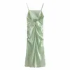 Za Lato Kwiatowy Druku Długa Sukienka Kobiety Bez Rękawów Draped Sexy Party Dresses Woman Back Zip Bez Backless Slit Satin Green Dress 210602