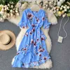 Neploe Flower Print Ruffles Dress Women Fashion V Neck Petal Sleeve Ladies Vestido Summer Irregular Chiffon Female Dresses 210423