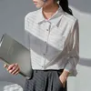 Elegante formal feminino branco blusa um bolso escritório senhoras camisas manga longa Única peito chiffon tops primavera 210428