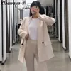 Blazer Femme Blanc Plaszcz Wiosenny Damski Vertical Casual Women Suit Coat Completo Donna Fashion Double-Breasted Ladies 210521