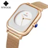 Wwoor White Watch Women Es Ladies Square Armband Kvinnlig Mesh Rem Vattentät Quartz Clock Relogio Feminino 210616