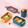 Hälsosam Material Lunchkasse Vete Straw Bento Boxes Mikrovågsugn Drev Livsmedelsförvaring Container Lunchbox 210709