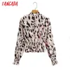 Mulheres retro leopardo túnica blusa manga comprida chique camisa feminina tops 2f168 210416