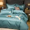 寝具セット豪華なエジプト綿600TCグレー刺繍布団カバー枕カバーフラットシートウェディング/ギフトEL/ホームテキスタイル#SW