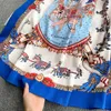 Deat Women Blue Printign Midi-Long Dress Lapel Longd Sleeve Ankomst Lady Temperament Mode Vår Sommar 11d1146 210709