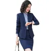 Formele marineblauwe blazer voor dames Rokkostuums Kantoor Dames Werkkleding Jas met lange mouwen Sets OL Stijlen Jurken