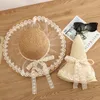 Elegante Lolita Lady Straw Hat Zomer Outdoor Sun Protection Cap Beach Vakantie Kant Bowknot Caps Handgemaakte Huwelijk Breed Brav Hoeden