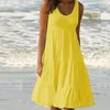 Jocoo Jolee Plus Size 5xL緩いドレスカジュアルノースリーブOネックフリルミニドレスエレガントなソリッドビーチドレス夏SUNDRESS 210518