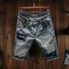 Herr jeans italiensk stil mode män hög kvalitet retro grå blå designer tvätt rippade denim shorts sommar vintage kort