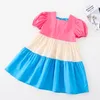 Koreansk stil tjej klänning puff ärm färg matchande båge prinsessa barnkläder söt sommar 210515