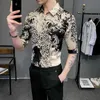 Lyxig leopardtryckskjorta Män Kortärmad Vintage Slim Shirt Social Party Nattklubb Chemise Homme Streetwear Men Kläder 4XL 210527