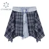 Été femmes Denim Shorts pantalon irrégulière épissé Plaid tissu Streetwear mode rétro Chic Harajuku décontracté Crop pantalon 210417