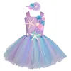 Girls Pastel Mermaid Tutu Dress Under the Sea Theme Birthday Party Costume with Flower Headband Ocean Flower Dresses 112Y Q07169214054