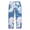 Mode Hot Men Casual Loose Straight Denim Byxor Tie Dye Skriv ut Sky Blå Lång Byxor Straight Jeans Street Style G0104