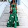 Fashion Plus Size Sets Crop Tops&long Skirt Flower Print Sexy Bohemian Set Woman 2 Pieces Summer Beach Holiday Dress 210515