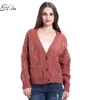 H.SA Women Spring Open Stitch Knitted Outerwear Twisted Oversized Sweater Cardigans Long Sleeve Casual Poncho Jacket 210417