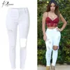 2020 Hoge taille wit denim gat gescheurd jeans vrouwelijke jean slanke pantalon femme zomer potlood broek voor vrouwen Jeggings broek q0801