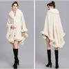 Elegancki V Lapel Rex Rabbit Fur Płot Cape Winter Women Big Shawl Pełne wykończenie Faux Fur Cashmere Cloak Overcoat Parka 220112