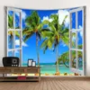 Coconut Tree Sea Scenery Tapestry Indiska Mandala Tapestry Vägg Hängande Tavla Boho Bedroom Vägg Rug Couch Blanket 6 Storlek 210609