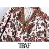 Women Fashion Paisley Print Loose Blouses Vintage V Neck Three Quarter Sleeve Female Shirts Blusas Chic Tops 210507