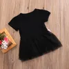 Rompers Born Baby Girl Dress Letter Print Lace Short-sleeved Black Princess Tulle Party Bow Decoration For Summer