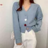 Maglione donna lavorato a maglia manica lunga bianco rosa blu rosso cardigan con scollo a V bottone corto M0422 210514