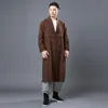Męski okop płaszczy wiatraka chińska ramie lapel kardigan średnia ręka guzika