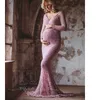 Lace Maternity Dresses Photography Props Sexy Off Shoulder Long Sleeve Maxi Pregnancy Dress Photo Shoot Pregnant Woman Clothes Q0713