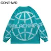 T-tröjor Streetwear Distressed Graffiti Ball Långärmad Tshirts Hip Hop Harajuku Hipster Punk Rock Tops 210602