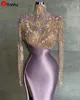 NOWY! 2022 Sexy Front Split Mermaid Prom Dresses na Arabskie Kobiety Sheer Neck Długie Rękawy Plus Size Formalne wieczorne okazje Suknie Robe de Soiree XWY01