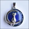 Charms Ustalenia Biżuteria Komponenty Nieuwe Tryb Kat Maan Wieszak Voor Ketting Ronde Natuursteen Leuke Kitten Lucky Sieraden Fit Vrouwen Kett