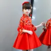 Roupa étnica Autunm Crianças Adorável Chinês Qipao Laço Gola Mandarim Vintage Botão Crianças Bordado Vestido Princesa Meninas Cheon2274