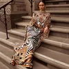 Ethnische Kleidung Afrikanische Kleider für Frauen Plus Größe Zebra Gedruckt Dashiki Elegante Damen Kleid Muslimischen Abaya Kaftan Fledermaus Ärmel V-ausschnitt roben