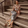 Ethnic Clothing African Dresses for Women Plus Size Zebra Printed Dashiki Elegant Ladies Gown Muslim Abaya Kaftan Bat Sleeve V-nec224s