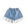 Sommer süße Mädchen Spitze Patchwork Denim Shorts 1-6 Jahre Kinder lässige All-Match-lose Kleidung 210615