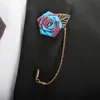 Pins, broscher Män Rose Flower Lapel Pin Suit Boutonniere Fabric Garn Pearl Pins Button Stick Spelden för bröllopsgåva