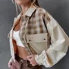 Damesjassen Streetwear Mode bijgesneden Vintage Outfits Buttons Up Zakken Massief Gestreept Patchwork Basic Herfst Jas Dames Uitloper