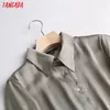 Mujeres Camisas de satén púrpura Manga larga Sólido Elegante Oficina Damas Ropa de trabajo Blusas de alta calidad 4C30 210416