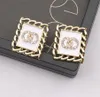 Placcato oro 18 carati Argento 925 Designer di marca di lusso Lettere Stud Donne famose geometriche Rotondo strass di cristallo Orecchino di perla Festa di nozze Gioielli Invio misto