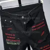 Style europejskie i amerykańskie czarne otwory paznokci męskie dżinsy szczupłe listu haftowe dżinsowe spodnie pantalony pour hommes2513