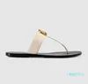 Diapositives de créateurs de luxe Femmes tongs Sandale en cuir Double Métal Noir Blanc Marron Pantoufles Sandales de plage d'été avec taille de boîte 36-45