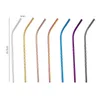 200PCs Straight Bent Long Twisted Drink Straw Portable Reusable Colored Rostfritt Stål Straws Cocktail Kaffe Rigring Straw