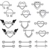 Barbell CZ Heart Shape for Women Girls Tongue Ring Piercing Body Jewelry Nipple Shield Rings Set287y