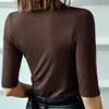 Womens Soft Modal T-Shirt Halbschlärm Rollkragenpullope Solid Color Lady Basis-Hemd für Frühling Herbst Kausaler Top x0628