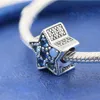 925 Plata esterlina brillante estrella azul de invierno para Navidad Charm Bead se adapta a pulseras de joyería de estilo Pandora europeo